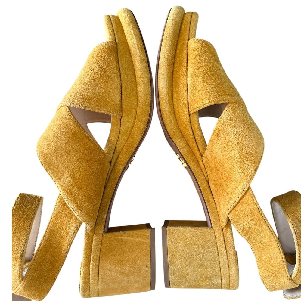 Prada Suede Crisscross Platform Yellow Block Heel Sandals 36.5 - Picture 6 of 10